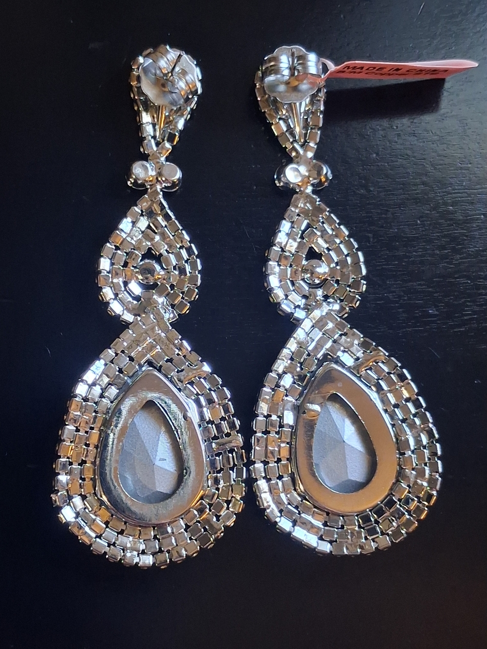 Sapphire Blue Glass Rhinestone Pageant Statement Earrings Prom Event Bridal 3¼" - Picture 4 of 16